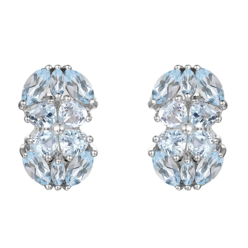 Abiding Natural Sky Blue Topaz Stone Flower Earring 925 Sterling Silver Jewelry Clovers Earrings Women for Bridal