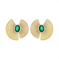 Ins Popular 18k Gold Plated Sector Earring Fine Green Gemstone Charm Stud Earring