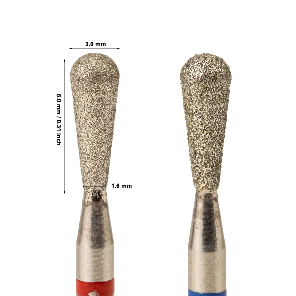 3.0*8.0mm F M Rounded Smooth Top Inverted Pear Reverse Cone Pedicure Manicure Russian E-File Diamond Cuticle Nail Bits Drill