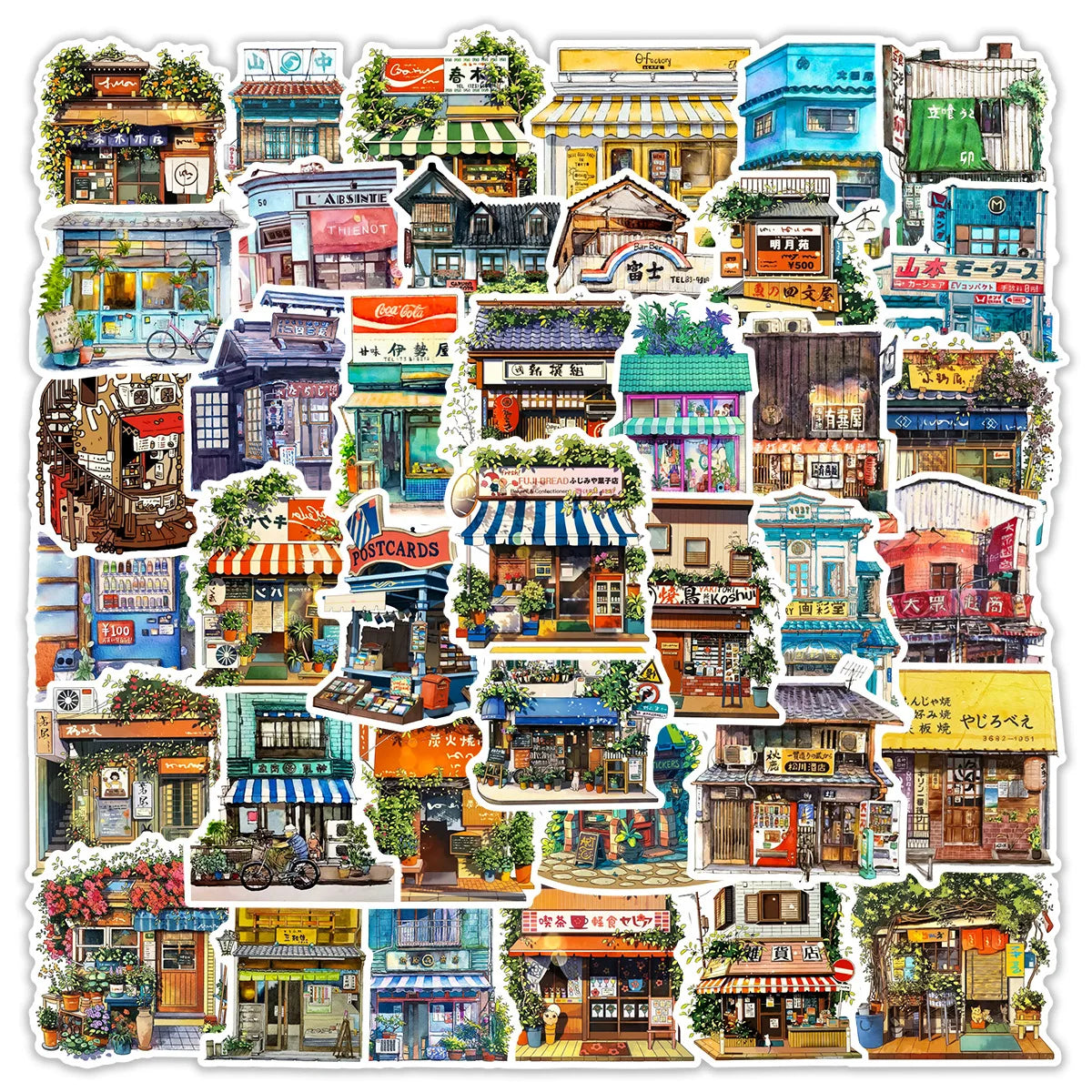 50Pcs Japanese Corner Store Graffiti Stickers Suitcase Diary Phone Case Sticker Children Diy Decorative Waterproof Stickers