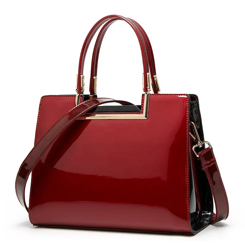 2025 Hot New Fashion Trendy Ladies Shiny Patent Faux Leather Handbags Top Handle Purse Satchel Bag Luxury Shoulder Bag for Women