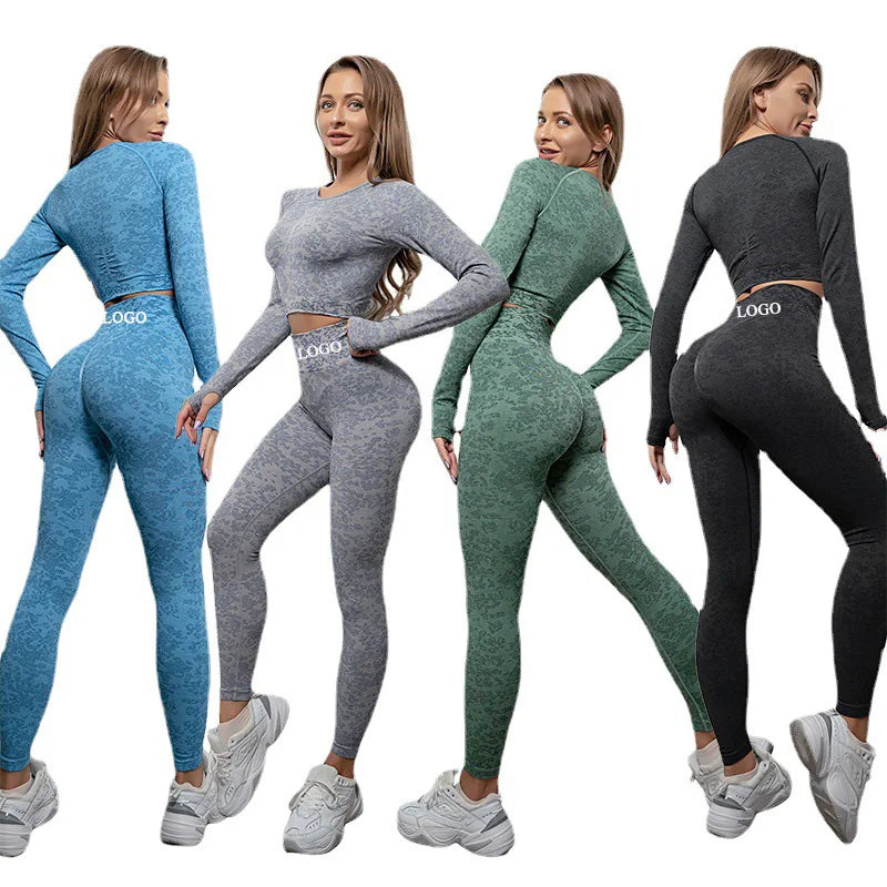 Seamless Knitting Fast Drying Leggings Slim Fitness Yoga Pants Long Sleeve Two Piece Sets for Running Yoga Plus Size Logo Waist