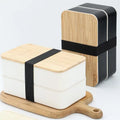 Outdoor Picnic Storage Box Double Layers Bento Wooden Cover With Bind Bento Lunch Box for Kids Adults