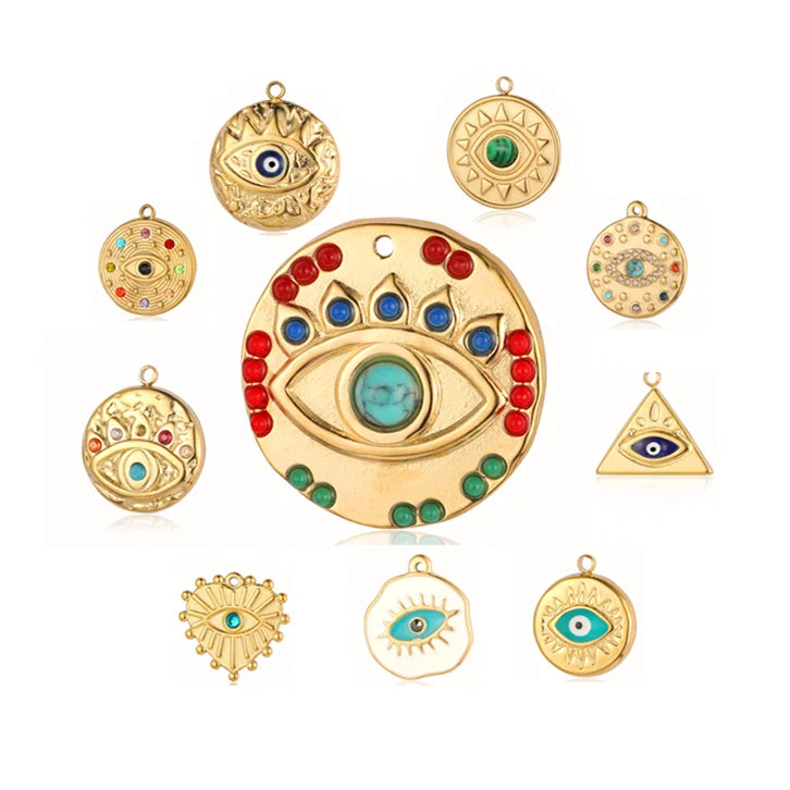 Stainless Steel Gold Chain Adjustable Necklace Diamond Crystal Rhinestone Evil Eye Pendants Necklace 14/18K Gold Plated Jewelry