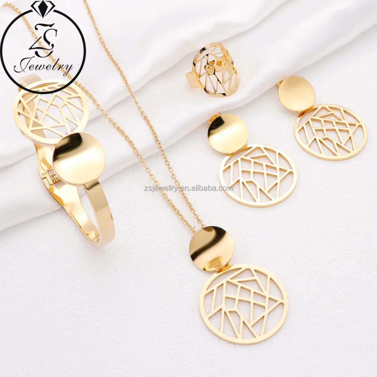 Luxury Gold Plated Stainless Steel Jewelry Love Crystal Geometric Stone Color Gemstone Bracelet Design Sets