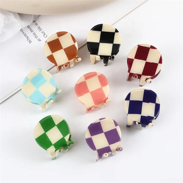 CANYUAN Custom Fashion Geometric Colorful Plaid Hair Accessories Fresh Simple Mini Acetate Checkered Hair Clips for Young Girls