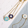 Wholesale Western Stainless Steel 18K Gold Plated Adjustable String Round Shell Evil Metal Eyes Bracelet with Zircon Inlay