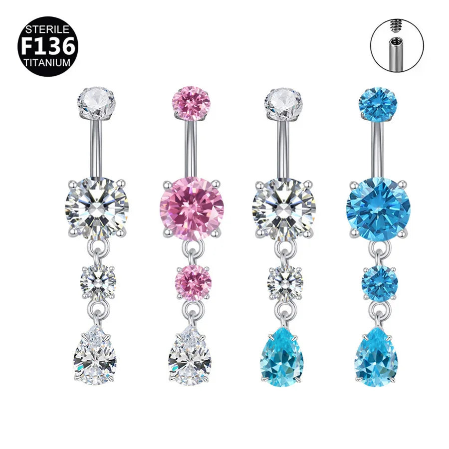 Gaby New ASTM F136 Titanium Long Dangle Belly Ring Smooth Surface Belly Rings Wholesale Navel Piercing Body Jewelry