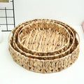 Round Countertop Fruit Woven Storage Basket With Handles Dining Table Tray