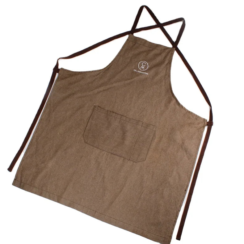 Heavy Duty Waterproof Cotton Sleeveless Work Aprons Embroidered Logo Eco-friendly Long Waist Design BBQ Cleaning Use REACH