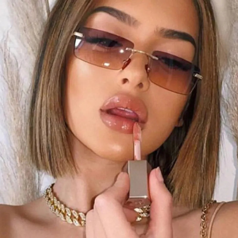 New European and American Fashion Rimless Sunglasses for Women Gradient  Square Frame Sunglasses