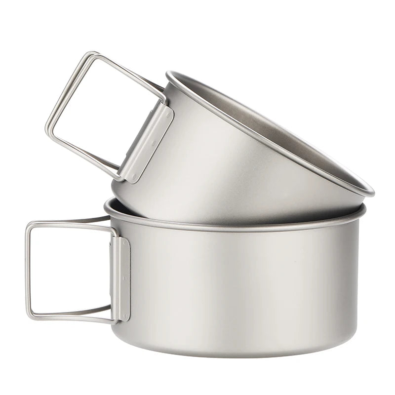 Lightweight Titanium 450ml & 550ml Bowl with Folded Handle Dish Pan Outdoor Camping Cookware Set