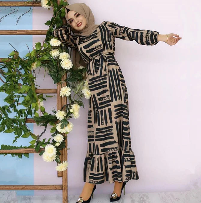 New Design Women Abaya Islamic African Clothing Dress With Belt for Muslim