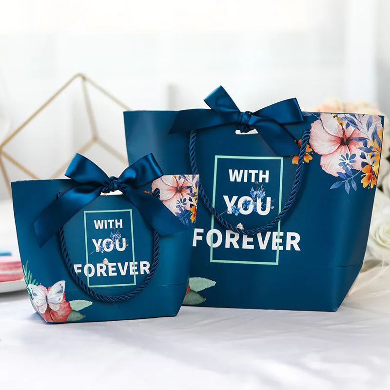 Personalized Reticule Gift Bags for Gift Business Shopping Packaging Clothing Jewelry Wedding Favors Navy Red Green Pink Ribbon
