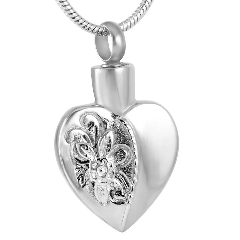 Rose Flower Ashes Urn Stainless Steel Silver Plated Religious Rose Cremation Pendant Memorial Heart Holder Keepsake Jewelry