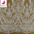 HY2009-1 French Silver White Wedding Dress Sequins Lace With Beads and Sequins for Bridal Fabric