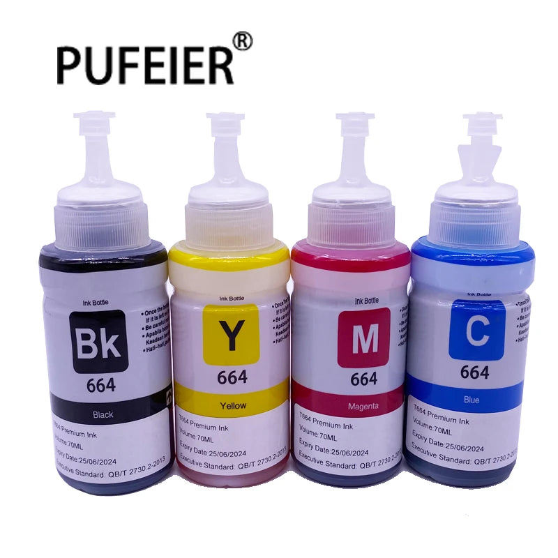 70ML 664 Refill Dye Ink for Epson L100 L200 L300 L110 L120 L130 L201 L211 L132 L210 L220 L350 L355 Inkjet Printer Printing Ink