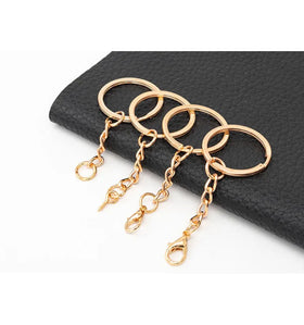 25mm 30mm Gold Iron Flat Key Chain Ring With Chain Jump Ring Lobster Claw Clasp Screw Eye for DIY Crafts