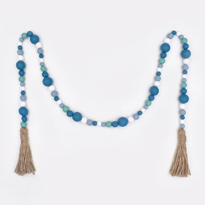 55 Inch Nordic Ocean Style Wood Beads with Tassels for Coastal Farmhouse Decor and Beach Gift Ideas Home Decor Product