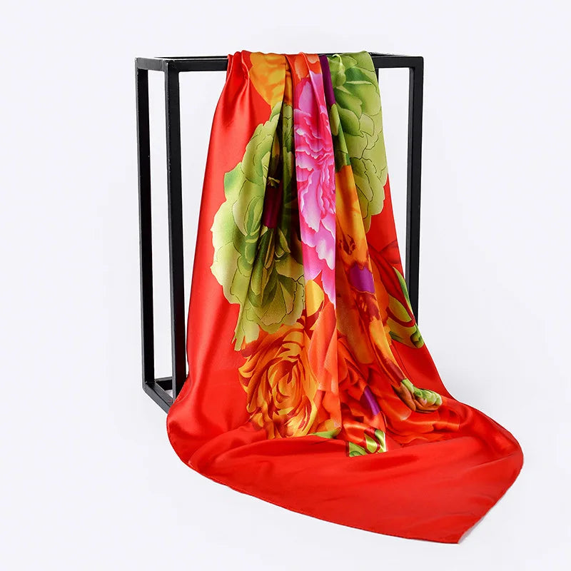 90cm * 90cm New Fashion Shawl Oil Painting Peony Big Flower Rose Scarf Big Square Scarf