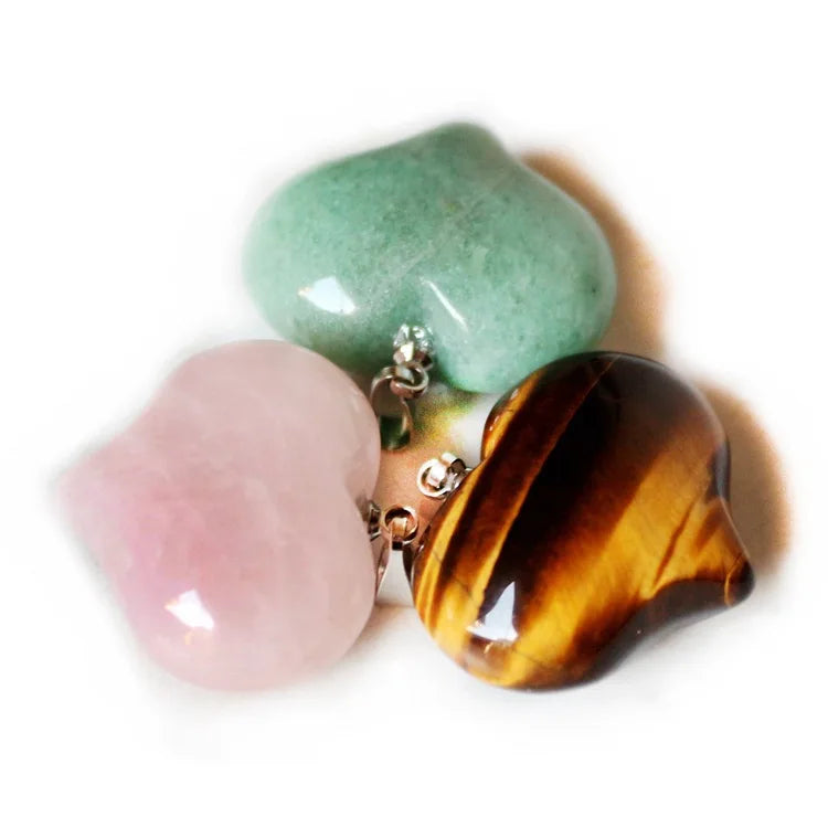 Natural Quartz Gemstone Lovers Love Heart Bead Reiki Chakra Healing Crystal Pendant Necklace Jewelry