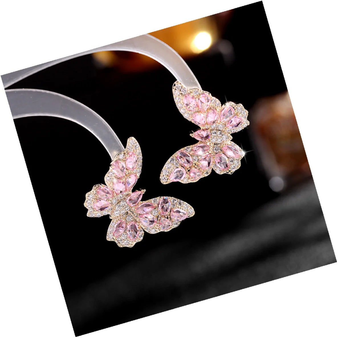 DAIHE Luxury Zircon Butterfly 14k Gold Plated Multi Color Cubic Zircon Crystal Big Butterfly Stud Earrings for Women Wedding