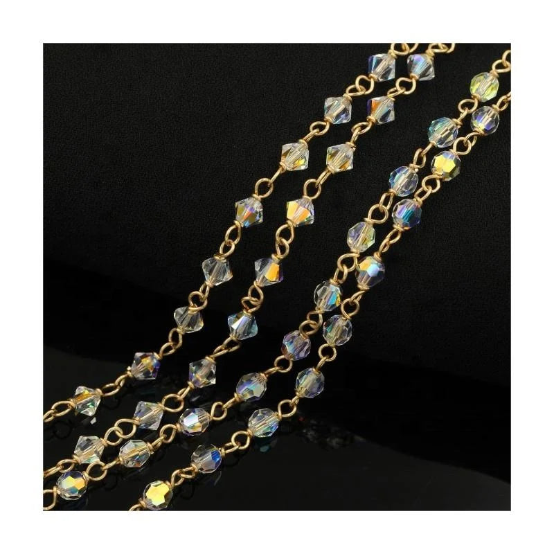 GP US Crystal Beads Rosary Chains 14k Gold Filled Stones Beaded Chain Permanent Jewelry Chains Making Factory Wholesale