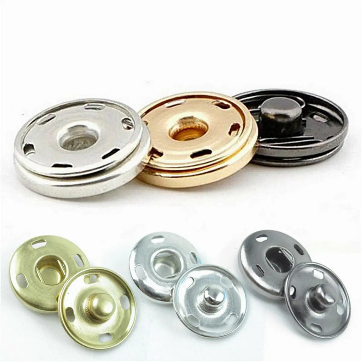 10 Sets/Bag 10-21mm Metal Buttons Snap Fastener Press Stud Popper Sew on Fabric