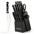 19 Pieces Kitchen Tools Black Plastic Handle Kitchen Chef Knife Set with Sharpener Kitchen Scissors Fork