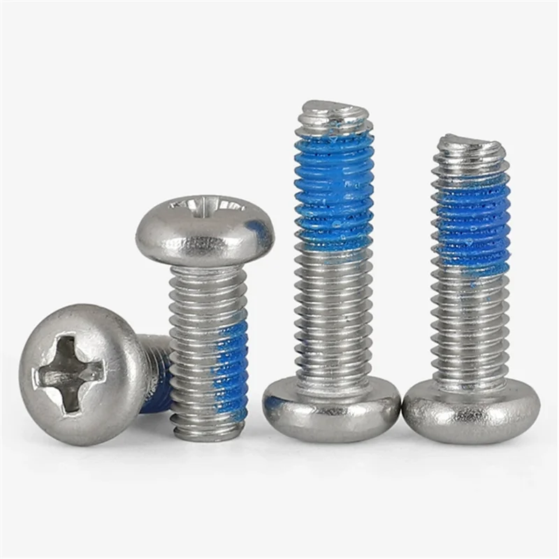 M4 X 10mm Dispensing Pre-applied Bolt Carbon Steel Round Head Nylon Patch Screw Phillips Pan Head Anti Loose Thread Locked Screw
