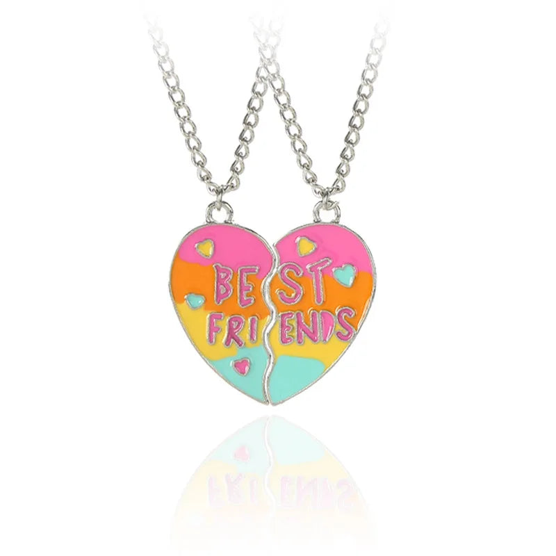 AA016284 Best Friends 2 Piece Necklace Heart Colorful Pendant With Sprinkle Glitter Necklace Cute Best Friend Necklaces