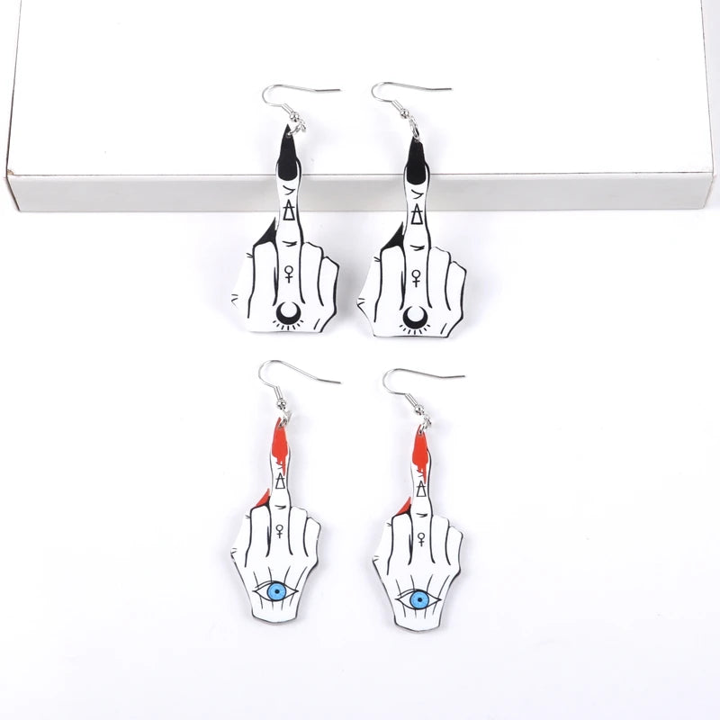 Wholesale Fashion Personality Teen Street Earrings Middle Finger Nail Polish Moon Eye Harajuku Acrylic Earrings for Women