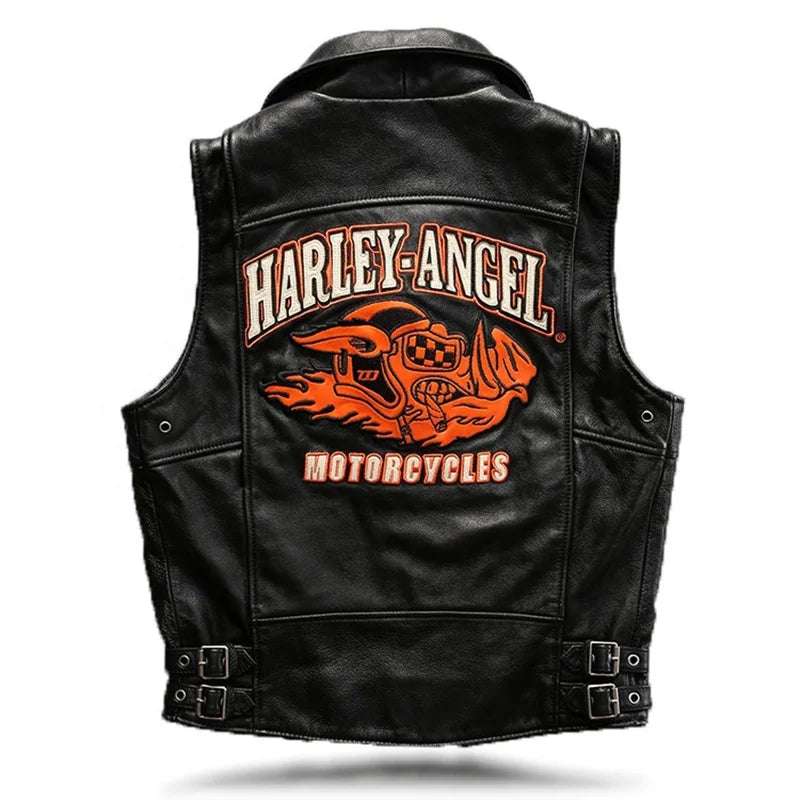 Factory Direct Sales Motorcycle Cow Skin Waistcoat Sleeveless Leather Jackets Men's Coat Plus Size Genuine Cowhide Leather Vest