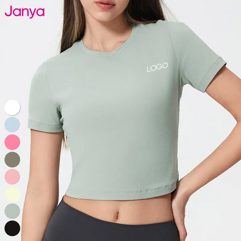 Janya Women's Breathable Athletic Fitness Yoga Top Crew Neck Short Sleeve Basic T-Shirt with Custom Logo Skin-Friendly