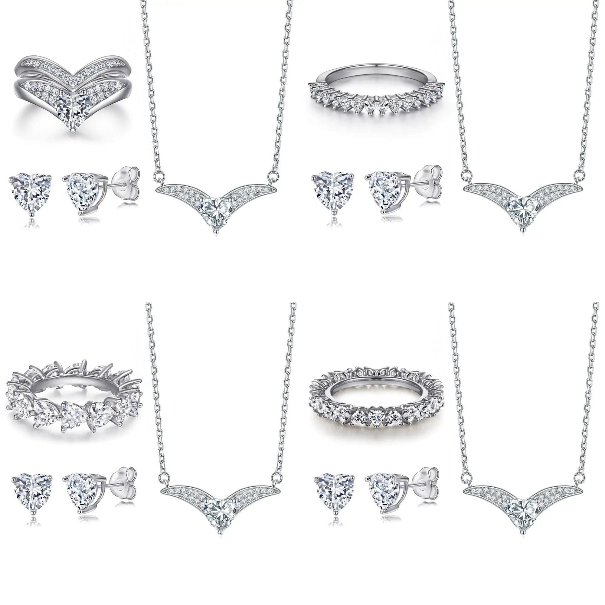 Jewelry Set 925 Sterling Silver Women Jewelry Colorful Stone Ring Necklace Earring Non Tarnish White Gold Plated Jewelry Sets