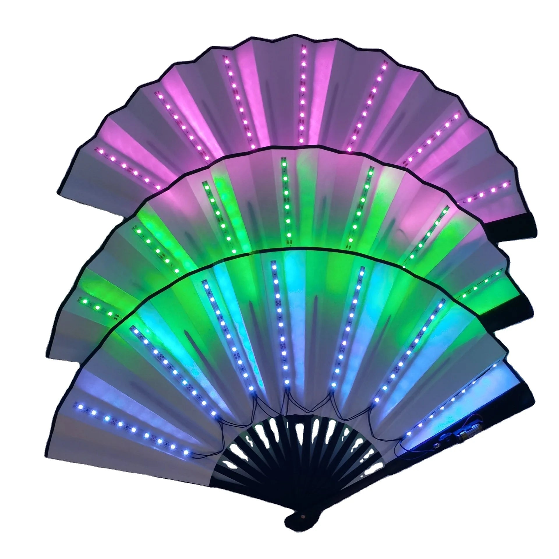 Blank 33cm Design LED Hand Fan Folding Light up Male Fan Bamboo Decorative Paper Fans for Dancing Party