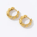 Stainless Steel Jewelry CZ Zircon Twisted Rope Geometric 18K Gold Plated Twist C Shape Stud Earring