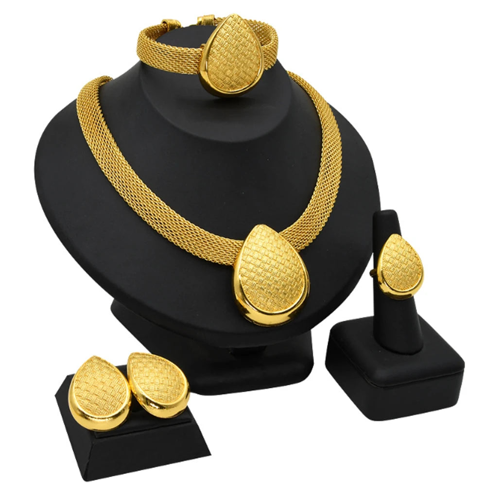 Chunky Ethiopian Traditional Traditional Wedding Habesha 24k Gold Plated Jewelry Statement Necklace Bracelet Earring Pack