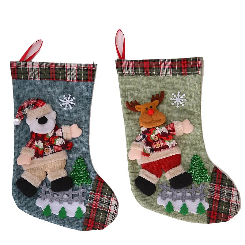 Wholesale Christmas Decorations Gingham Dancing Doll Gift Bag Three-Dimensional Old Man Xmas Socks