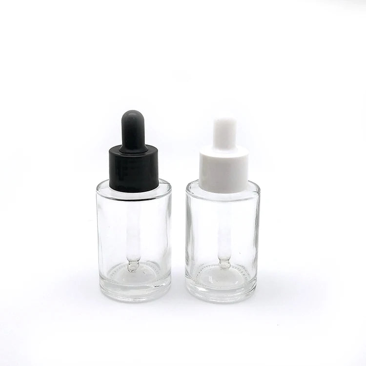 Free 20ml 50ml Clear Cosmetic Dropper Bottle Eco-Friendly Thick Glass Essential Oil Plastic Available White Black 60ml Sizes