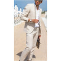 High Quality 2025 Classic Linen Casual Men Suits Beige Beach Wedding Groom Tuxedos 2 Pieces Arket blazer Sets (Jacket +Pants)