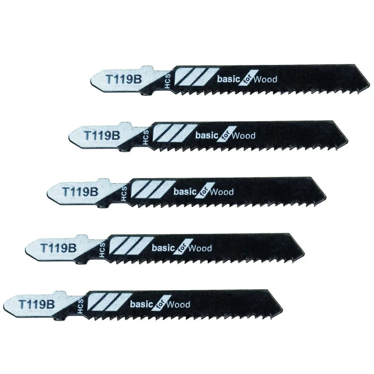 5Pcs/set T119B 12Tpi HCS Industrial Jig Saw Blades for Straight Cutting of Epoxy Hardwood Softwood Laminated Boards Plastics
