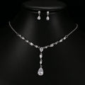 European and American Fashion Minimalist Long Water Droplet Shaped Zircon Necklace Earrings Necklace Two-piece Set