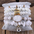 New Fashion Beautiful Women Jewelry White Natural Stone Crystal Glass Druzy Bracelet Chip Stone 5pc Stack Bracelet Set