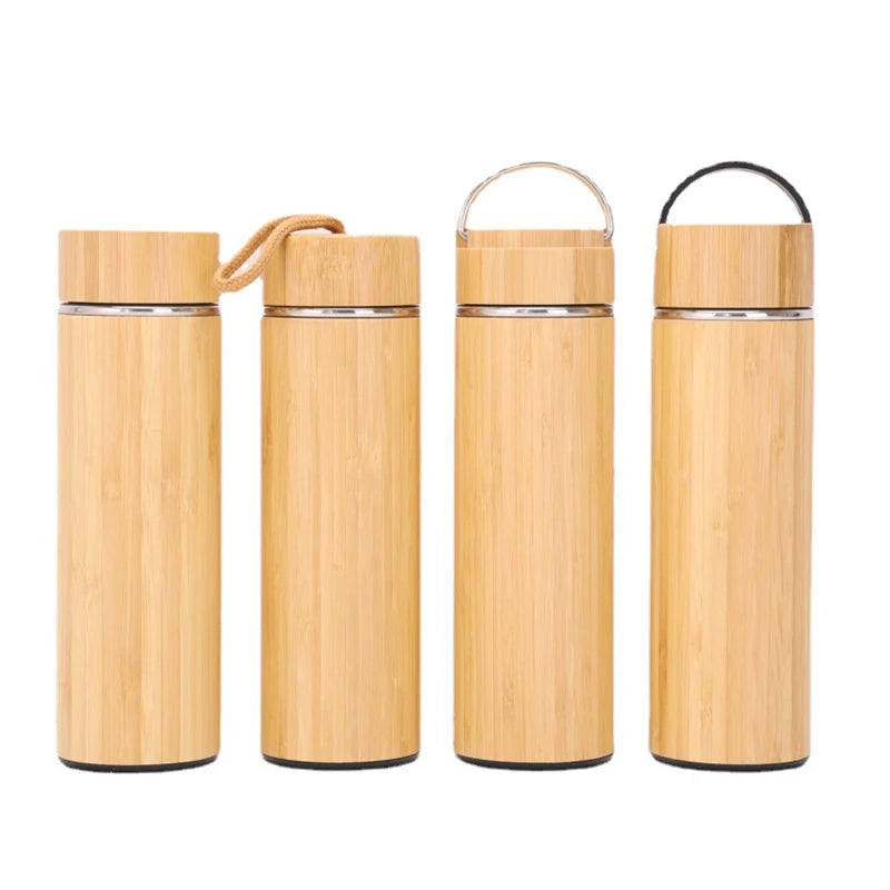 50pcs Small Quantity Custom Engrave LOGO 450ml Bamboo Stainless Steel Vacuum Insulated Thermo Bottle