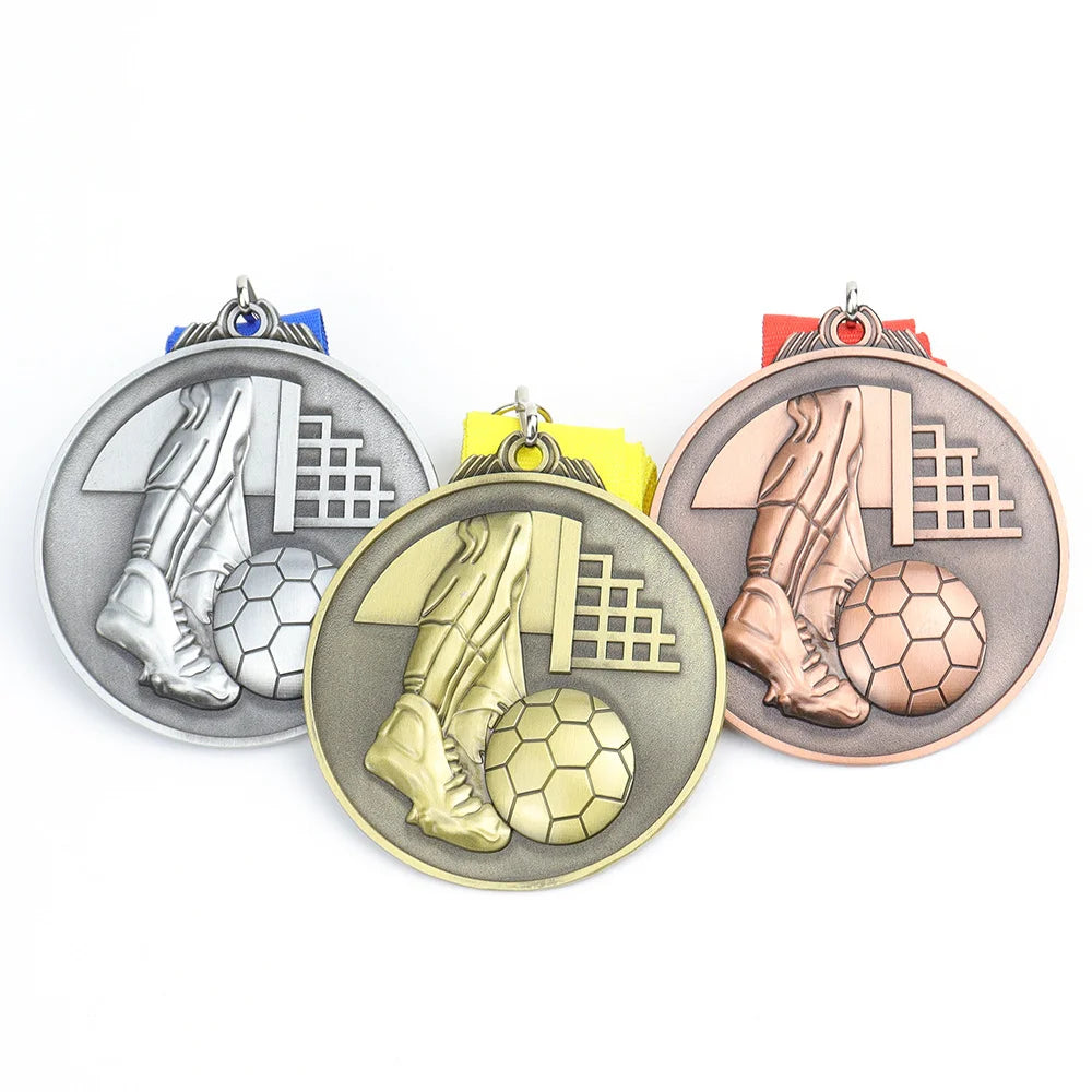 2023 World Badge Football Sports Cup Modeling Cost Free Gold Football Awards Competition Soccer Awards Medals Metal Soccer Award