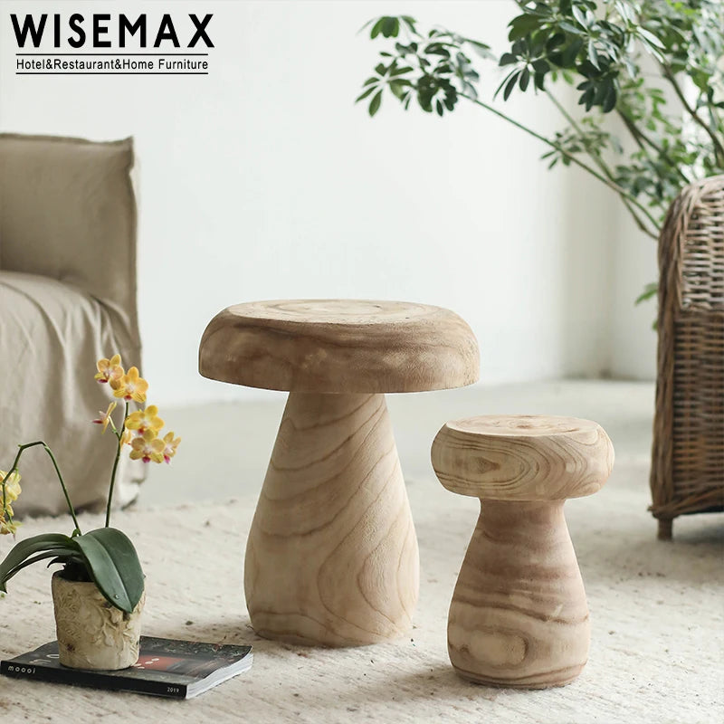 WISEMAX FURNITURE Modern Minimalist Creative Round Coffee Table Wooden Tea Table Set Mushroom Shape Side Table for Living Room