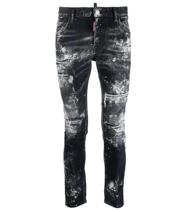MC Build Custom Y2K Street Retro Jeans Mens Washed Thick Vintage Ripped Men's Skinny Fit Distressed Jeans Denim Pants for Men