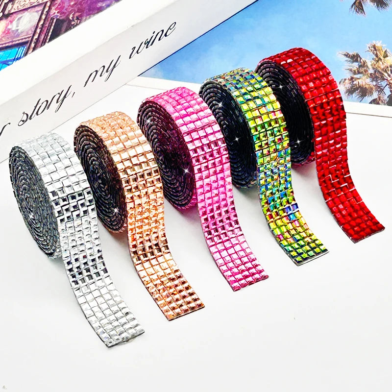 Crystal Rhinestone Trim Self-Adhesive Shiny Rectangle Ribbon Tape Shoe & Wedding Cake Band Decorative DIY Accessories