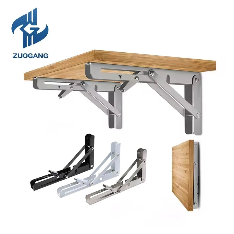 Zuogang Wholesale Custom OEM ODM Silver Floating Stainless Steel Triangle Bed Bracket Furniture Hardware Folding Shelf Wall